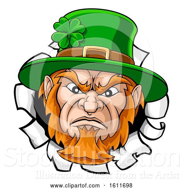 Vector Illustration of Leprechaun Mascot Ripping Background
