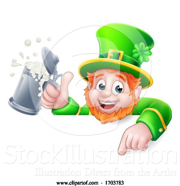Vector Illustration of Leprechaun St Patricks Day Pointing Drink
