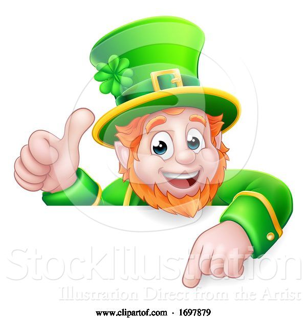 Vector Illustration of Leprechaun St Patricks Day Pointing Sign