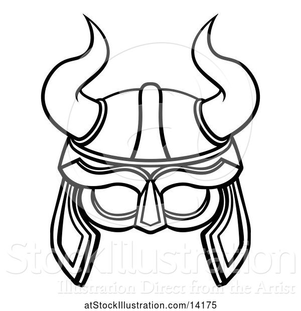 Vector Illustration of Lineart Viking Warrior Helmet with Horns