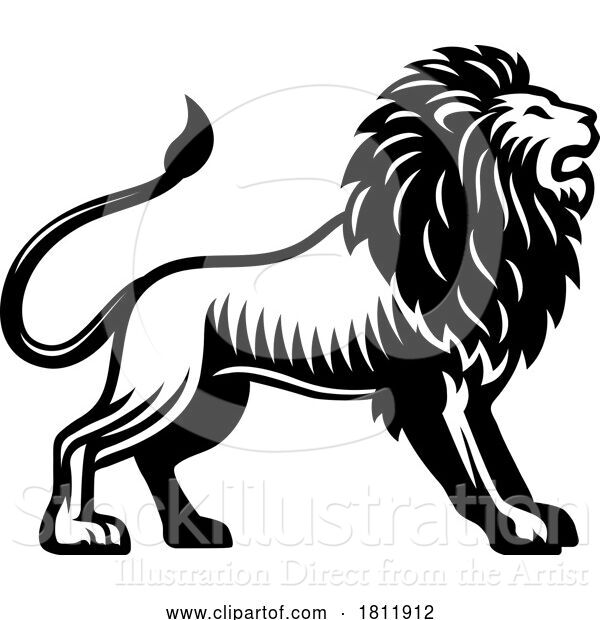 Vector Illustration of Lion Animal Woodcut Vintage Style Icon Mascot