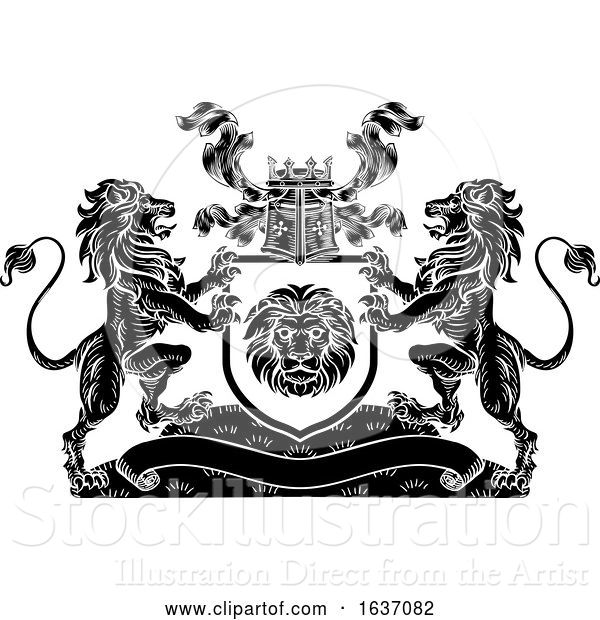 Vector Illustration of Lion Heraldic Coat of Arms Shield Crest Emblem