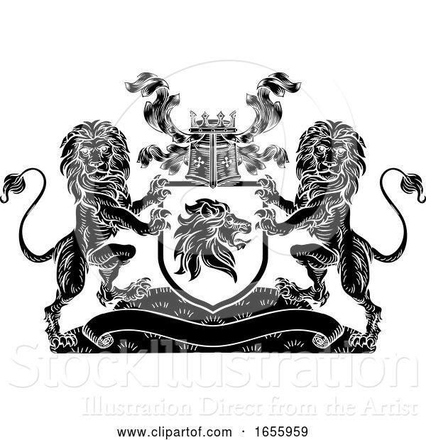 Vector Illustration of Lion Heraldic Crest Coat of Arms Shield Emblem