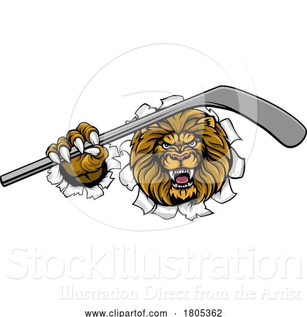 Vector Illustration of Lion Ice Hockey Player Sports Mascot