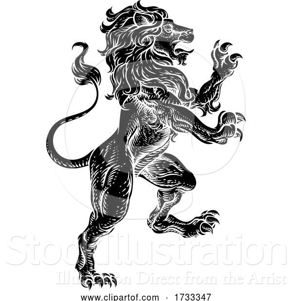 Vector Illustration of Lion Rearing Rampant Coat of Arms Heraldic Animal