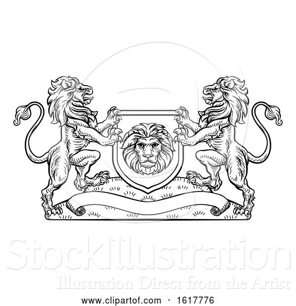 Vector Illustration of Lions Heraldic Crest Coat of Arms Shield Emblem