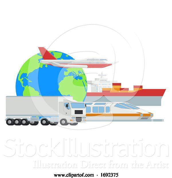Vector Illustration of Logistic Transport Globe Cargo Freight Concept
