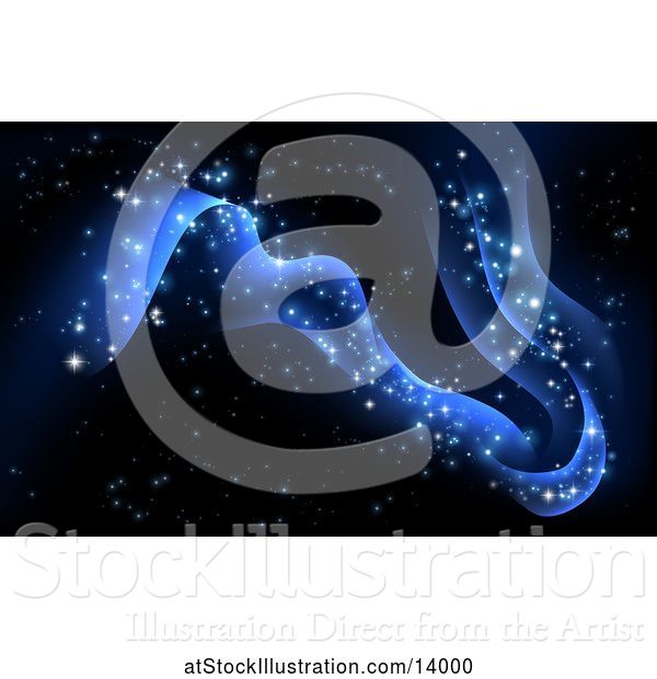 Vector Illustration of Magical Blue Wave with Stars and Magic Sparkles