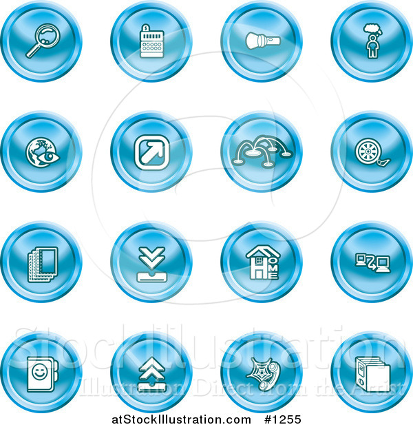 Vector Illustration of Magnifying Glass, Cash Register, Flashlight, Internet, Film, Upload, Download, Home Page, and Connectivity