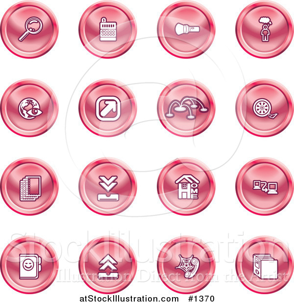 Vector Illustration of Magnifying Glass, Cash Register, Flashlight, Internet, Film, Upload, Download, Home Page, and Connectivity