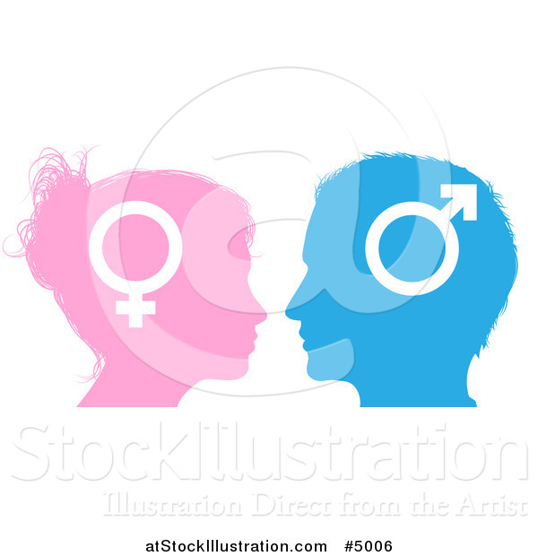 Vector Illustration of Male and Female Sex Gender Symbol Faces in Profile