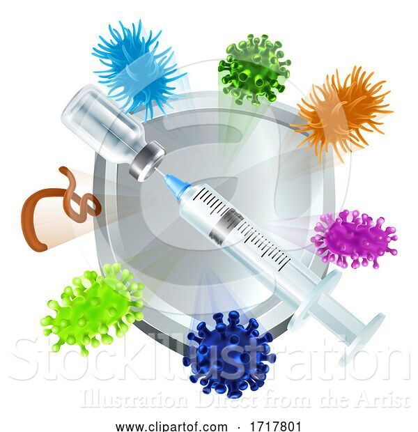 Vector Illustration of Medical Injection Vaccination Syringe Vial Shield