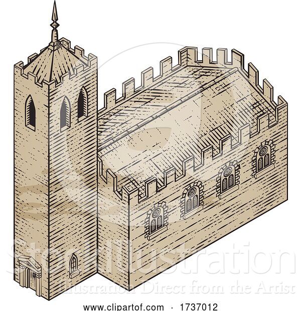 Vector Illustration of Medieval Building Map Icon Vintage Illustration