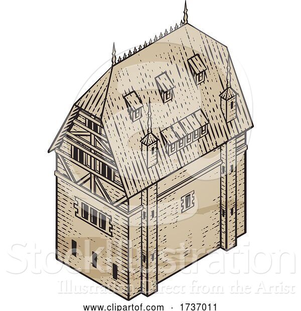 Vector Illustration of Medieval Building Map Icon Vintage Illustration