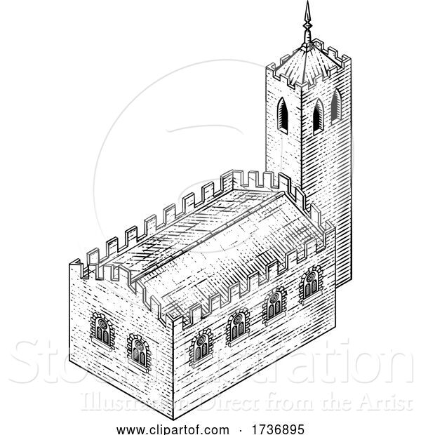 Vector Illustration of Medieval Building Map Icon Vintage Illustration