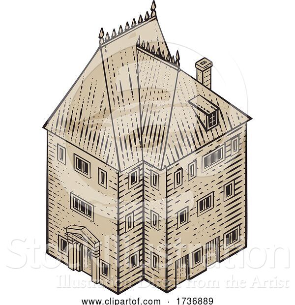 Vector Illustration of Medieval Building Map Icon Vintage Illustration