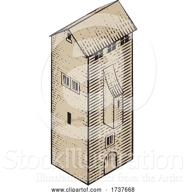 Vector Illustration of Medieval Building Map Icon Vintage Illustration