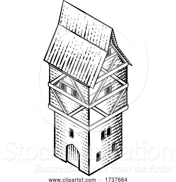 Vector Illustration of Medieval Building Map Icon Vintage Illustration