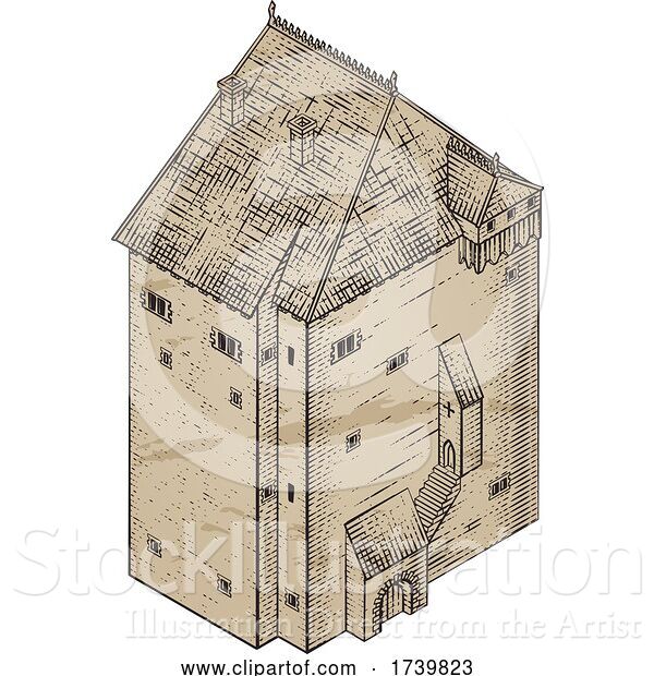 Vector Illustration of Medieval Building Map Icon Vintage Illustration