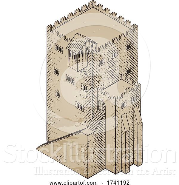 Vector Illustration of Medieval Building Map Icon Vintage Illustration