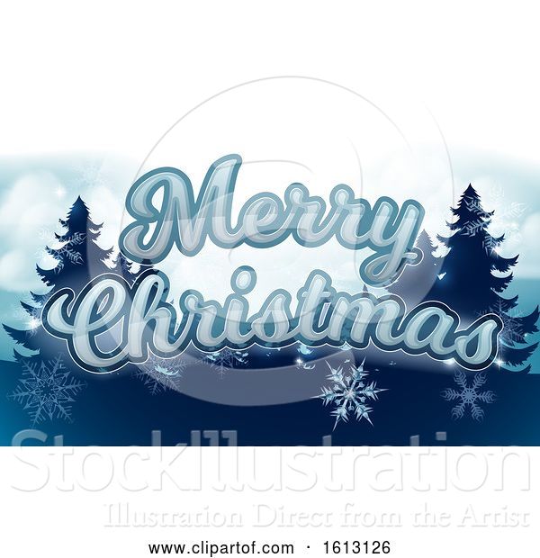 Vector Illustration of Merry Christmas Winter Trees Snowflakes Graphic