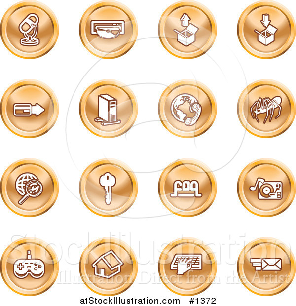 Vector Illustration of Microphone, Disc, Upload, Download, Credit Card, Computer, Telephone, Spider, Searching, Key, Faq, Record Player, Controller, Home, Typing and Email