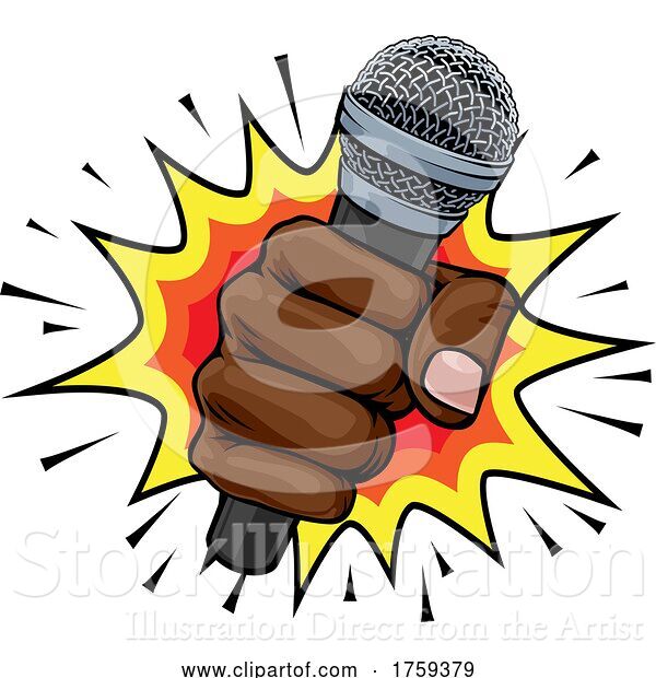 Vector Illustration of Microphone Fist Hand Explosion Pop Art