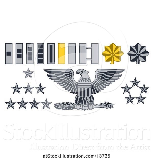 Vector Illustration of Military American Army Officer Rank Badges