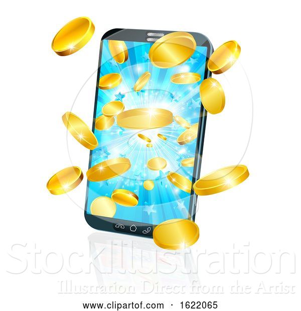 Vector Illustration of Mobile Cell Phone Flying Coin Money Concept