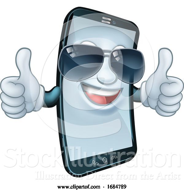 Vector Illustration of Mobile Phone Cool Shades Thumbs up Mascot