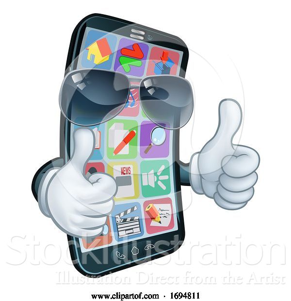 Vector Illustration of Mobile Phone Cool Shades Thumbs up Mascot