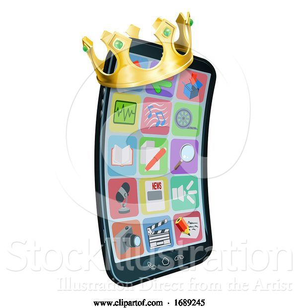 Vector Illustration of Mobile Phone King Crown Mascot