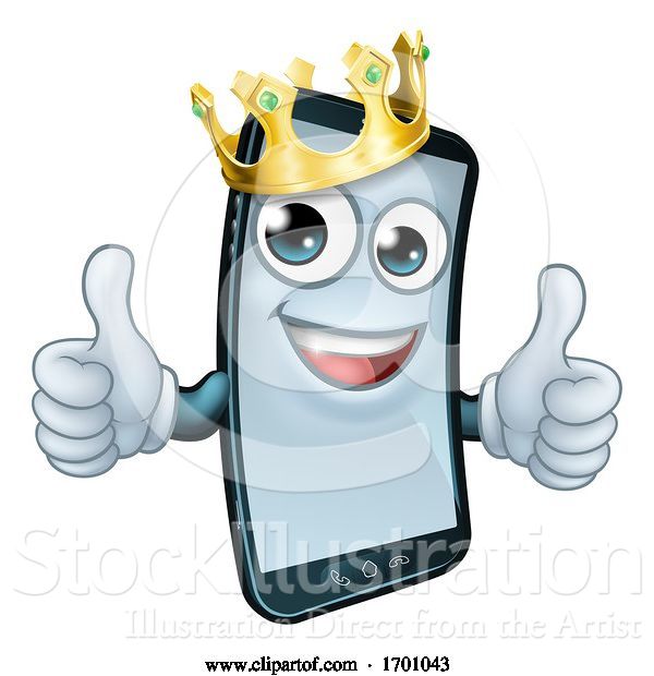 Vector Illustration of Mobile Phone King Crown Thumbs up Mascot