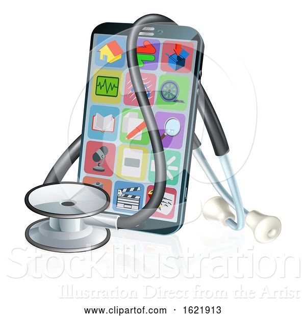 Vector Illustration of Mobile Phone Medical Health App Stethoscope Design