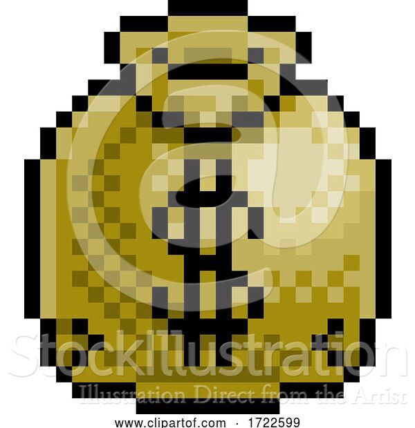 Vector Illustration of Money Sack Bag Pixel Art Eight Bit Game Icon