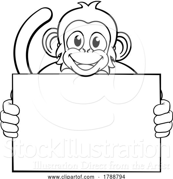 Vector Illustration of Monkey Character Animal Holding Sign