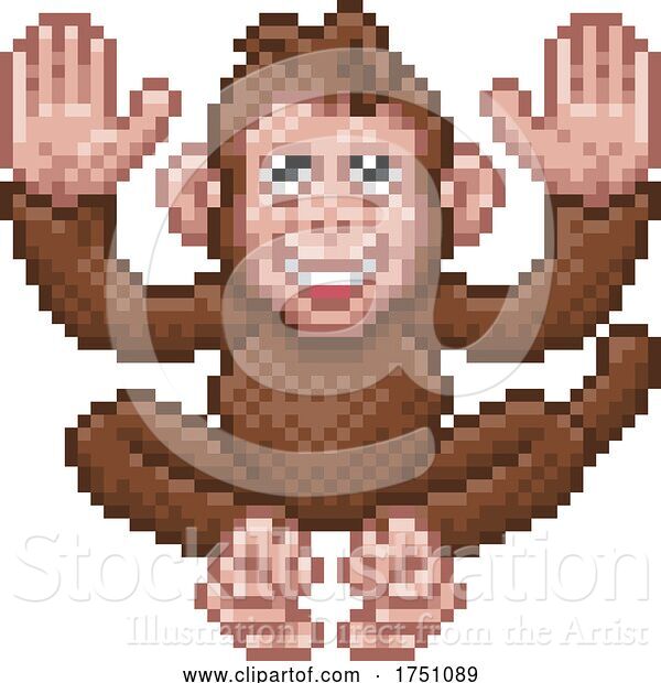 Vector Illustration of Monkey Pixel Art Safari Animal Video Game