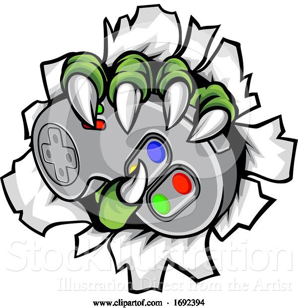 Vector Illustration of Monster Gamer Claws Holding Games Controller