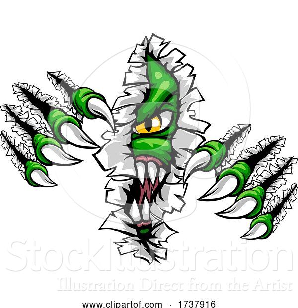 Vector Illustration of Monster with Talon Claw Tearing a Rip Through Wall