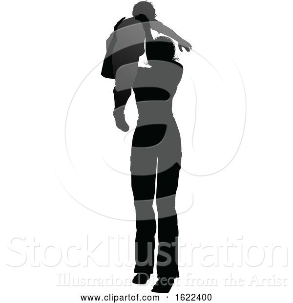 Vector Illustration of Mother and Child Family Silhouette