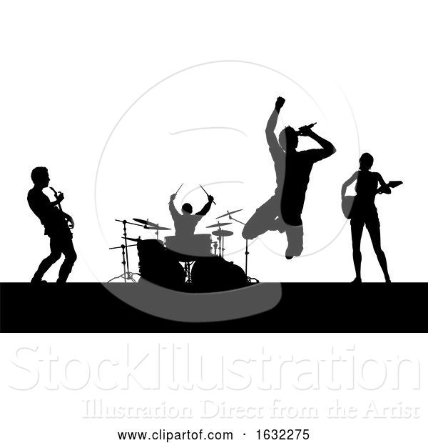 Vector Illustration of Music Band Concert Silhouettes