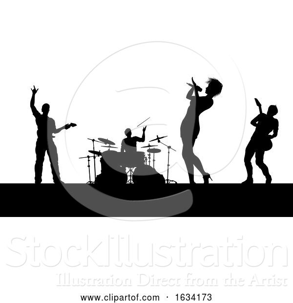 Vector Illustration of Music Band Concert Silhouettes