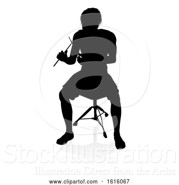 Vector Illustration of Musician Drummer Silhouette, on a White Background