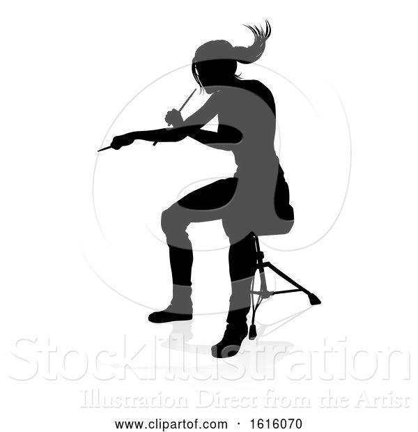 Vector Illustration of Musician Drummer Silhouette, on a White Background