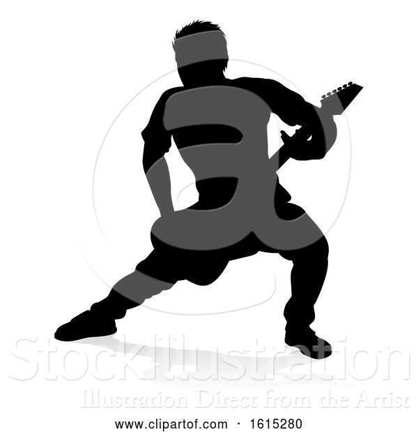 Vector Illustration of Musician Guitarist Silhouette, on a White Background