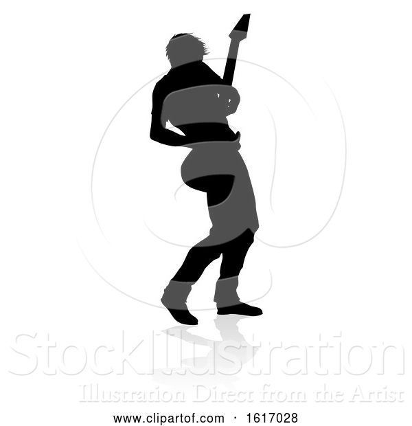 Vector Illustration of Musician Guitarist Silhouette, on a White Background