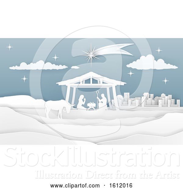 Vector Illustration of Nativity Christmas Paper Scene