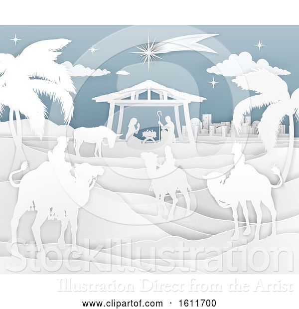 Vector Illustration of Nativity Christmas Scene Paper Style