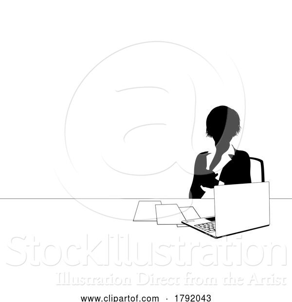 Vector Illustration of News Anchor Businesswoman at Desk Silhouette