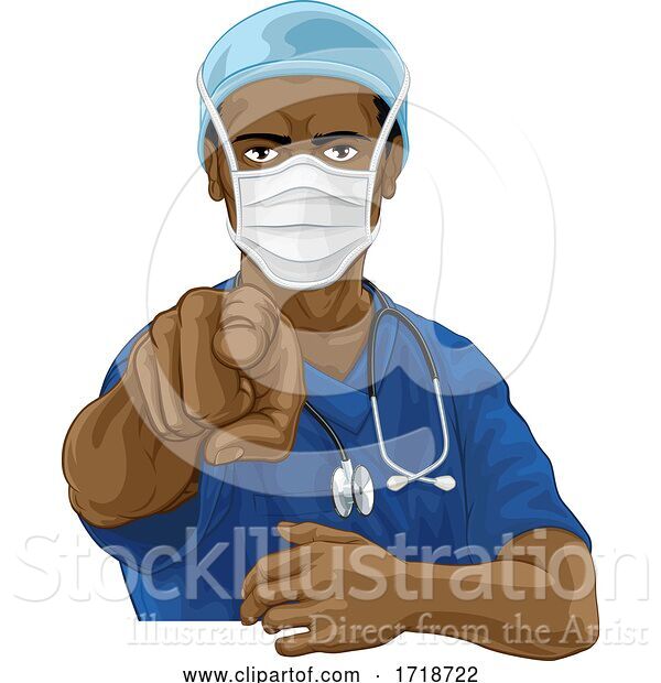 Vector Illustration of Nurse Doctor in PPE Mask Pointing Needs You